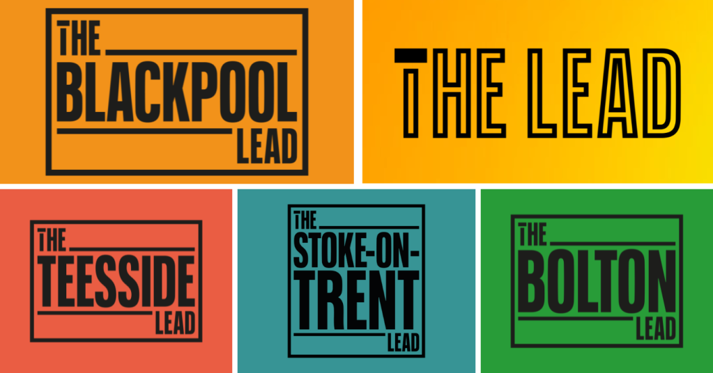 The image displays logos for: The Blackpool Lead, The Lead, The Teesside Lead, The Stoke-on-Trent Lead, and The Bolton Lead.
